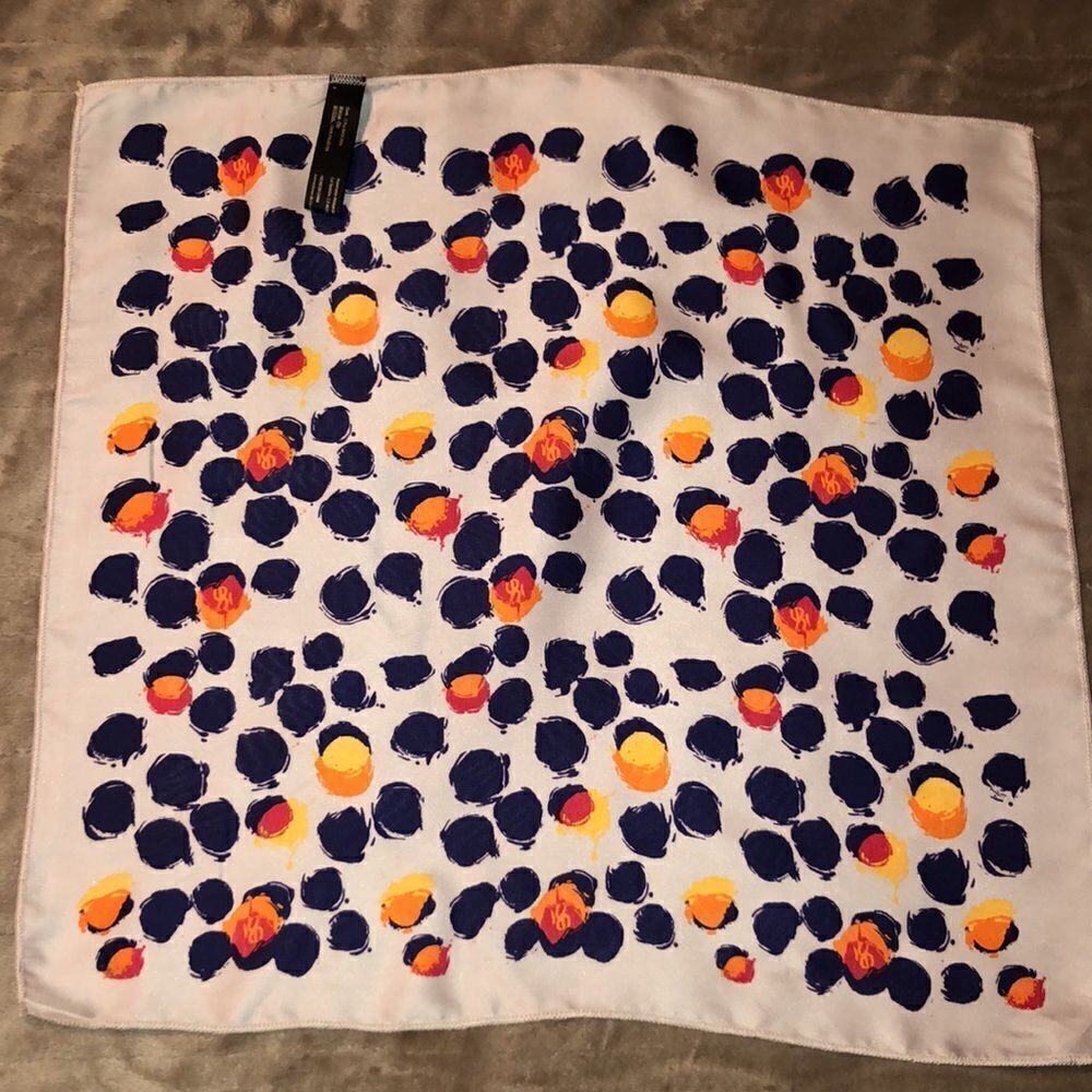 oe Neck Scarf or Pocket Square Silver Gary Navy Orange Red Gold oe Logo - Picture 3 of 10